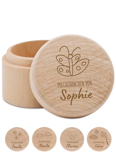 Bärenfreunde - Milchzahndose personalisiert aus Holz mit hochwertiger Gravur - Zahndose Milchzähne als Erinnerung an die ersten Zähnchen (Schmetterling) von Bärenfreunde