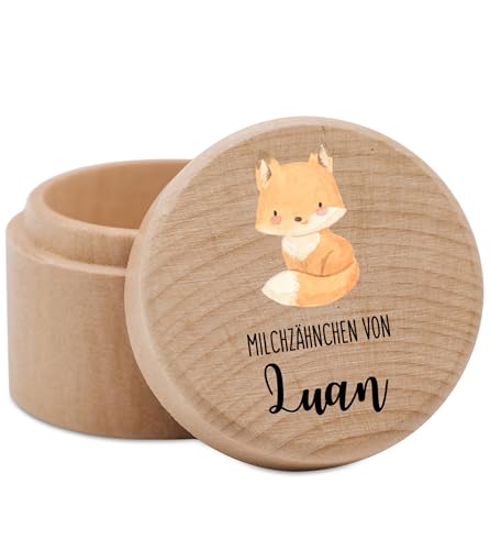 Bärenfreunde - Milchzahndose personalisiert aus Holz mit kinderfreundlichem UV-Druck - Zahndose Milchzähne als Erinnerung an die ersten Zähnchen (Fuchs) von Bärenfreunde