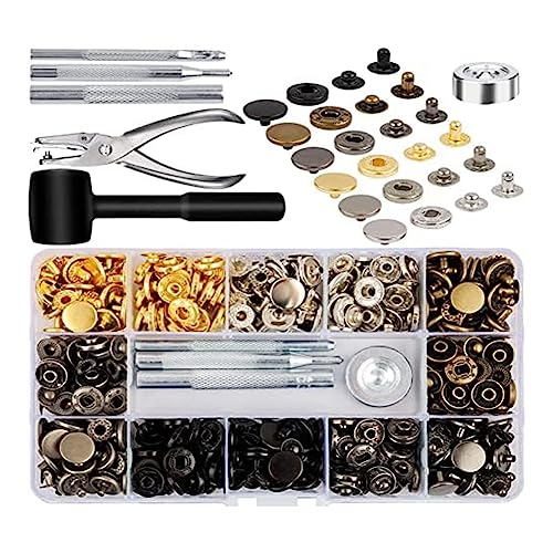 Baeroprki Leder-Druckknopf-Set, 120 Set Metall-Druckknöpfe, Druckknöpfe mit 6 Einstellwerkzeugen, für Kleidung Baeroprki Leder-Druckknopf-Set, 120 Set Metall-Druckknöpfe, Druckknöpfe mit 6 Einstellwerkzeugen, für Kleidung von Baeroprki