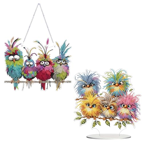 2 Stück Diamond Painting Fensterbilder Hängend, 5D Diamond Painting Eule Aufsteller Tischdeko,Diamant Malerei Tischdeko Kunst Set, Vogel Deko DIY Basteln für Erwachsene und Kinder von Bafeil