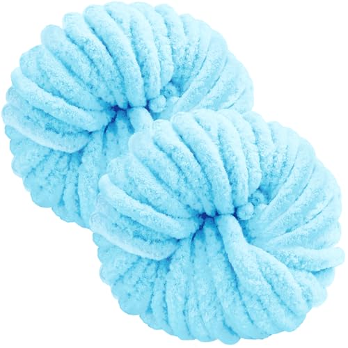 Bafeil Grobes Garn zum Handstricken, 250 g x 2, superweiche, dicke Wolle zum Häkeln & Stricken, flauschiges Chenille-Garn für gemütliche Decken, Schals, Mützen, Armstricken, Blau von Bafeil
