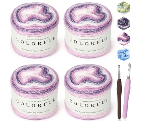 Bafeil Ombré-Garn zum Häkeln, Wolle zum Stricken, 100 g Knäuel, 4 x 100 g, Farbverlaufsgarn, 60 % Baumwolle, 30 % Acryl, 10 % Wolle, mit 2 Haken, DK Kuchengarne, zum Häkeln von Babydecken, Schals Bafeil Ombré-Garn zum Häkeln, Wolle zum Stricken, 100 g Knäuel, 4 x 100 g, Farbverlaufsgarn, 60 % Baumwolle, 30 % Acryl, 10 % Wolle, mit 2 Haken, DK Kuchengarne, zum Häkeln von Babydecken, Schals von Bafeil