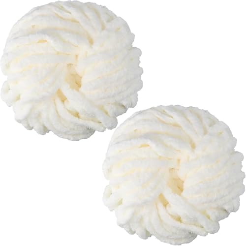 Dicke Wolle Strickgarn 2 x 250g, Super Weiches Chenille Chunky Yarn für Häkeln, Stricken, Decken, Kissen, Amigurumi - Weiß Dicke Wolle Strickgarn 2 x 250g, Super Weiches Chenille Chunky Yarn für Häkeln, Stricken, Decken, Kissen, Amigurumi - Weiß von Bafeil