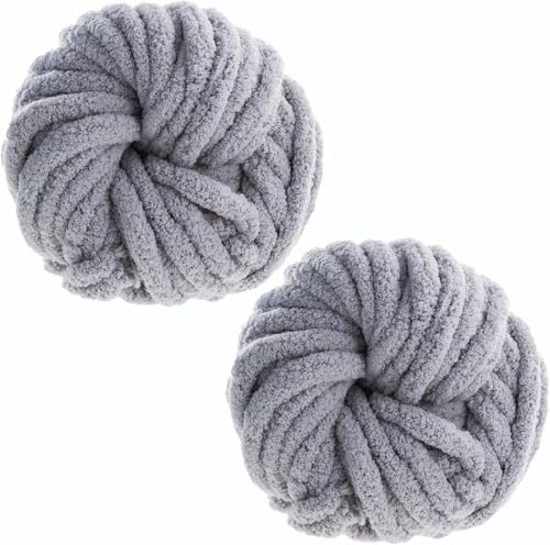 Dicke Wolle zum Handstricken 2x250g - Chenille Chunky Wolle, 2CM Wolle Dickes Garn Soft Arm Knitting, XXL Wolle zum Häkeln Kann zum Stricken von Decken,Schals und Mützen (Grau) von Bafeil
