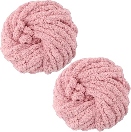 Dicke Wolle zum Handstricken 2x250g - Chenille Chunky Wolle, 2CM Wolle Dickes Garn Soft Arm Knitting, XXL Wolle zum Häkeln Kann zum Stricken von Decken,Schals und Mützen (Rosa) von Bafeil