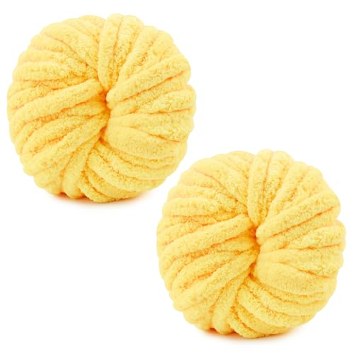 Gelbes grobes Wollgarn, 250 g × 2, Armstrickgarn, Füllung, handgehäkelt, Jumbo-Röhrengarn, weiche 2 cm Garne für Taschen, Hüte, Decken, Kissen, Katzenbett, Puppen (gelbe Wolle) von Bafeil