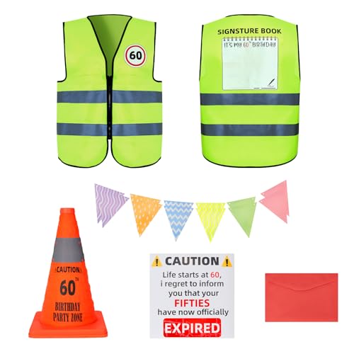 Geschenke zum 60. Geburtstag für Männer, 5 Stück, lustige Geburtstagskarte, reflektierende Weste, Warnkegel & Dreiecksflagge, Banner, einzigartige Partydekorationen für Vater, Großvater, Ehemann von Bafeil