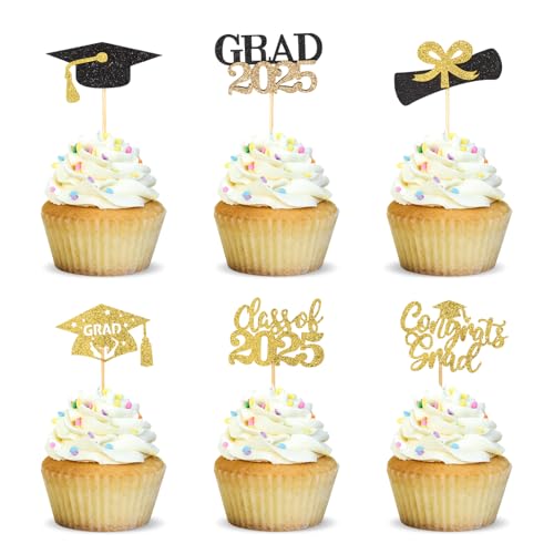 30 Stück Graduation Deko Bachelor Geschenk Graduation Hat Abi 2025 Deko,Glitter Bachelor Deko Doktorhut,Abschluss Tortendeko Cupcake Topper Cake Dekorations (30) von Bafiwu
