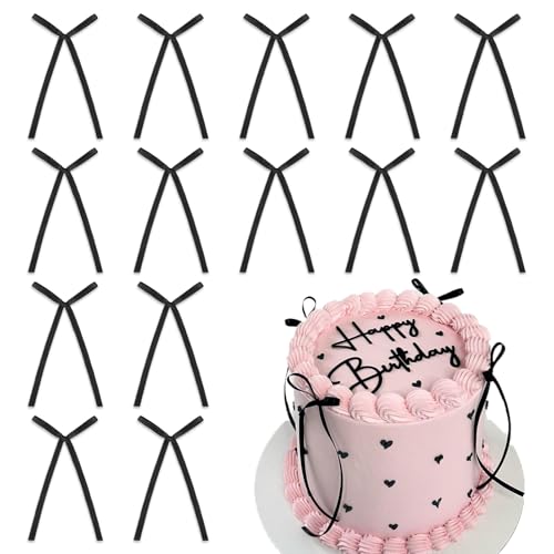 30 Stück Torten Deko Schwarz, Tortendeko Hochzeit Schwarze Schleifen Deko, Hochzeitstorte Deko Cake Topper Geburtstag, Schleifen Schwarze Deko für Valentinstag Geburtstag (Schwarz) von Bafiwu