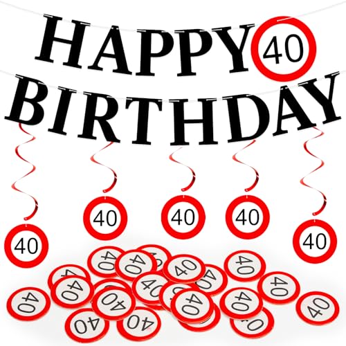 40 Geburtstag Männer Frauen, Tischdekogeburtstag, Geburtstagsdeko Girlande, Verkehrszeichen Schild Deko zum 40. Geburtstag, Happy Birthday Geburtstagsbanner Deko Set, Partyzubehör von Bafiwu