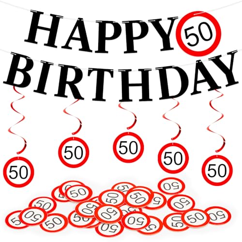 50 Geburtstag Deko Frau Mann, Geburtstagskonfetti, Deko 50 Geburtstag Verkehrszeichen, Happy Birthday Girlande Schwarz, Geburtstagsdeko Banner, Konfetti Groß von Bafiwu