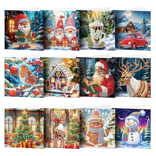 Diamond Painting Weihnachten, 12 Stück Karten Mit Umschlag Set, 5D Klein 15x15 Deko Weihnachtsgeschenke (Style-3) von Bafiwu