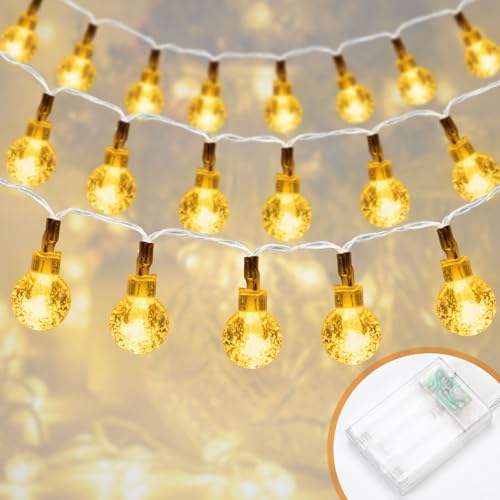 LED Lichterkette mit Batterie, 10 m 80 LED, Kristallkugeln, Wasserdicht, für Innen- und Außendekoration (10m) von Bafiwu