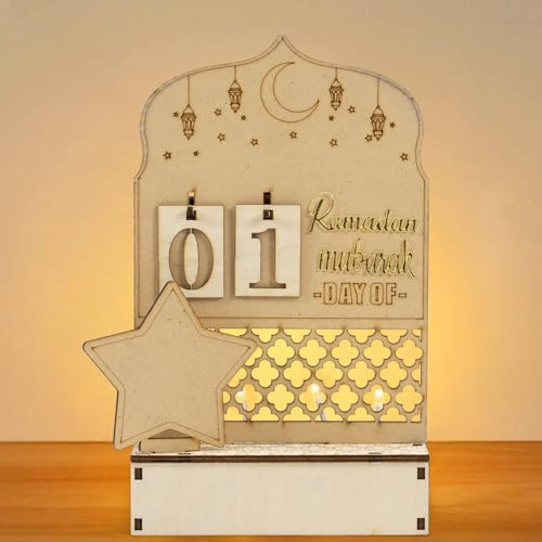 Ramadan Deko,Ramadan Kalender Aus Holz mit LED Lichterkette,Umrah Mubarak Deko,DIY Familienkalender Ramadan Dekoration (Holzfarbe) von Bafiwu