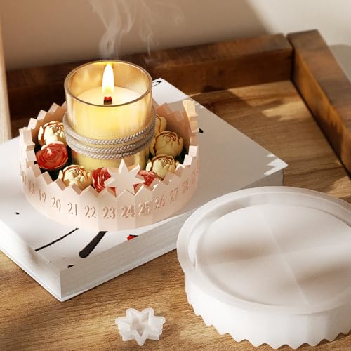 Silikonform Adventskalender Weihnachten, Gießform Adventskranz, Gießformen Silikon Kerzenhalter Stern und Adventskalender Silikonformen Gießformen Weihnachten für DIY Handwerk, Seife, Epoxidharz von Bafiwu