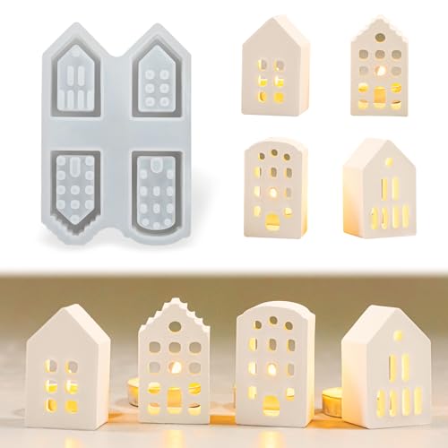 Silikonformen Giessformen Haus,4 Pcs Mini Silikonform Häuser, DIY Silikonform Häuser Gießform Häuser Gießform Haus zur Dekoration von Bafiwu