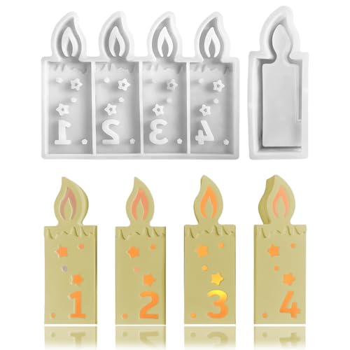 Silikonformen Gießformen Weihnachten, 2 Stück Silikonform Weihnachten Silikonform Adventskalender mit Zahlen 1-4 und Stern, Giessformen Silikon Gießformen Gips Gießen Formen Gipsformen Zum Gießen von Bafiwu