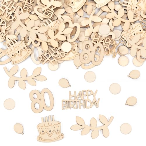 Streudeko 80. Geburtstag, 120 Stück Konfetti, Holz Tischdeko, Happy Birthday Deko, Party Decorations (80 Jahre) von Bafiwu