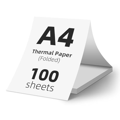 (100 Blatt) A4 Faltbares Thermopapier, BPA-frei, schnelltrocknendes Thermopapier A4, kompatibel mit den meisten A4 Thermodruckern, Hochwertiges Thermodrucker Papier für Dokumente, Webseiten & Fotos. von Bafumiu