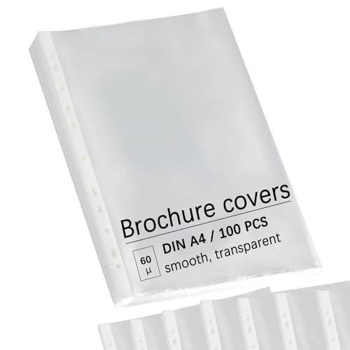 Klarsichthüllen A4 Glasklar, 100 Stück, Prospekthüllen Oben Offen, Gelochte Plastikhüllen für Dokumente, Akten, Papiere, Aktenordner/Transparent, PP Material, 60 Mikron Klarsichthüllen A4 Glasklar, 100 Stück, Prospekthüllen Oben Offen, Gelochte Plastikhüllen für Dokumente, Akten, Papiere, Aktenordner/Transparent, PP Material, 60 Mikron von Bafumiu