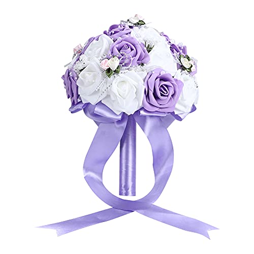 Künstlicher Hochzeitsstrauß Simulation Braut Hält Blumendekoration Hochzeitszubehör DIY Simulationssträuße Weiße Dekorationen Blumen (Lila) von Bagima