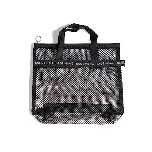 Bags in bag Tragbarer Dusch-Organizer aus Netzstoff, schnell trocknend, zum Aufhängen von Toilettenartikeln und Bad-Organizer für Reisen und Schwimmen (schwarz) von Bags in bag