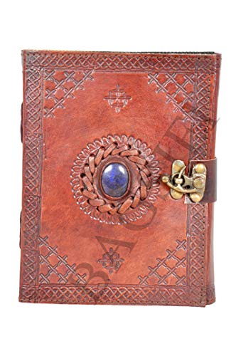 Tagebuch, handgefertigt, Leder, Halbedelstein, geprägt, blanko, Notizblock, Planer (17,8 x 12,7 cm) von Bagsifi