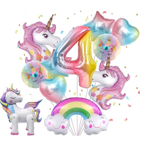 11 Stück Rosa Einhorn-Luftballons Für 4-Jährige Mädchengeburtstage & Kinderfeste, Regenbogen, Stern, Herz, Zahl – Für Einhorn Thema Festival Party 11 Stück Rosa Einhorn-Luftballons Für 4-Jährige Mädchengeburtstage & Kinderfeste, Regenbogen, Stern, Herz, Zahl – Für Einhorn Thema Festival Party von BaiDekun