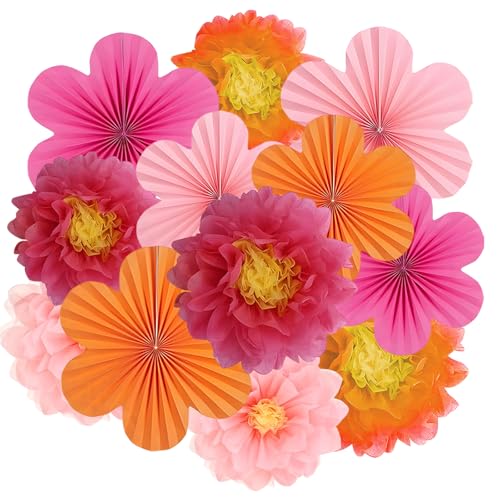 15er Set Papier Blumenfächer & Papierblumen Pompons Rosa und Orange, hängende Girlanden-Dekoration für Hochzeit, Geburtstagsfeier & Gartenparty-Tischdeko 15er Set Papier Blumenfächer & Papierblumen Pompons Rosa und Orange, hängende Girlanden-Dekoration für Hochzeit, Geburtstagsfeier & Gartenparty-Tischdeko von BaiDekun