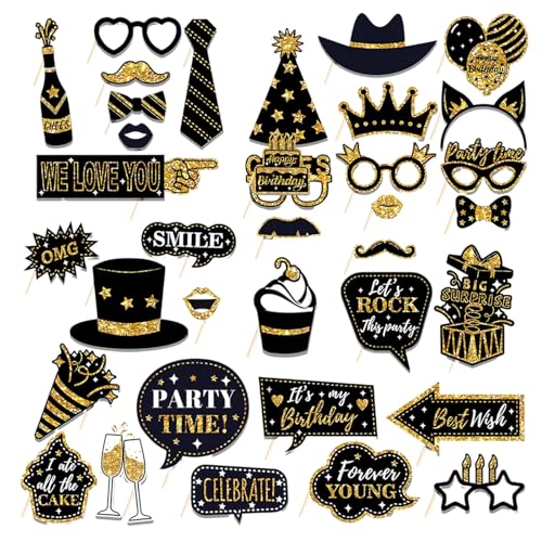 36 Stück Fotobox Accessoires, Fotobox Zubehör Hochzeit Und Geburtstag, Lustige Foto Requisiten Für Partys, Selfie Props Mit Brille, Hüte, Schnurrbart, Perfekt Für Partyspaß von BaiDekun