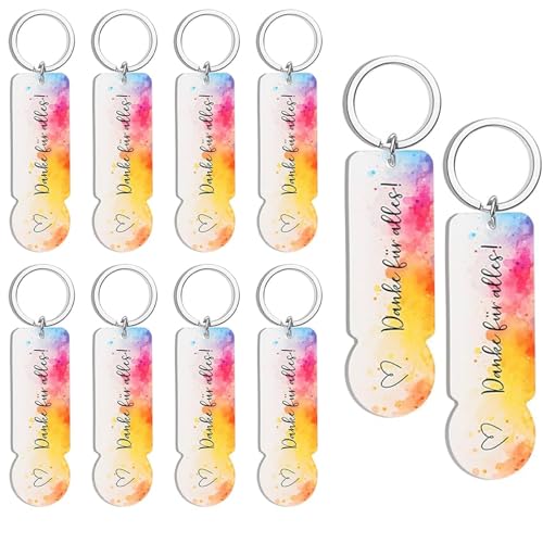 BaiDekun 10 Stück Danke Geschenk Set - Hochwertige Acryl Einkaufswagenchip Schlüsselanhänger mit Abziehbarer Funktion, Praktische danke geschenk für Hochzeit, Taufe, Geburtstag, Abschluss (Bunt) von BaiDekun