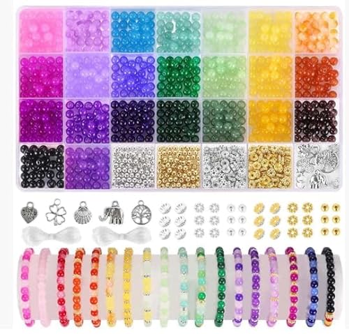 BaiDekun 1105 Stück Glasperlen, 6mm, 34 Farben Perlen für Armbänder, Schmuckherstellung & Perlenauffädeln, geeignet für Erwachsene & Mädchen von BaiDekun