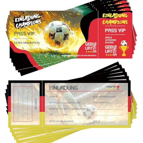 BaiDekun 24 einzigartige Fußball-Designs, Einladungskarten Kindergeburtstag Junge Mädchen, perfekt als Eintrittskarte & dekoratives Element für kindliche Geburtstagsfeiern von BaiDekun