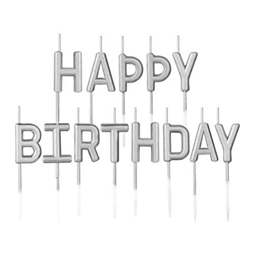 Alles Gute zum Geburtstag Kerzen Set,Metallic Happy Birthday Buchstaben Kerzen Kuchen Cupcake Topper Geburtstagskerzen für Hochzeit Geburtstagsfeier Kuchen Dekorationen Lieferungen Silber von BaiJ