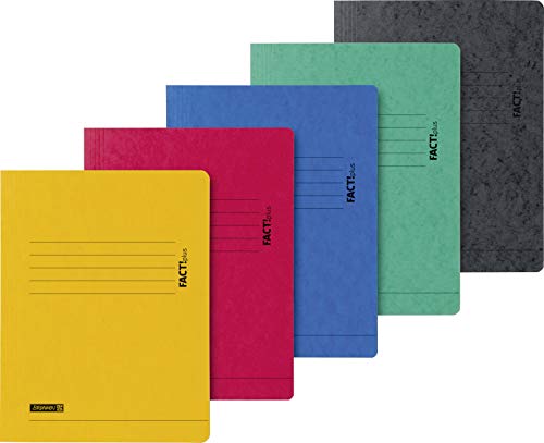 Baier & Schneider Brunnen 102015395, Jurismappe für A4, Hochwertiger Pressspankarton 375 g/m², 0, 4 mm dick, Fact!Plus, 10 Stück (5 Farben: gelb, Rot, schwarz, grün, Blau) 5 Standardfarben von Baier & Schneider