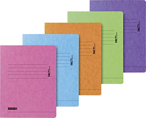 Baier & Schneider Brunnen 102015396, Jurismappe für A4, Hochwertiger Pressspankarton 375 g/m², 0, 4 mm dick, Fact!Plus, 10 Stück (5 Farben: hellgrün, hellblau, Pink, orange, violett) 5 Trendfarben von Baier & Schneider