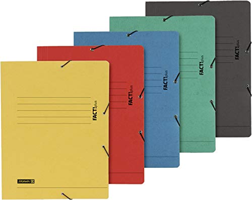 Baier & Schneider Brunnen 102015495, Sammelmappe für A4, Hochwertiger Pressspankarton 375 g/m², 0, 4 mm dick, Fact!Plus, 10 Stück (5 Farben: gelb, Rot, schwarz, grün, Blau) 5 Standardfarben von Baier & Schneider