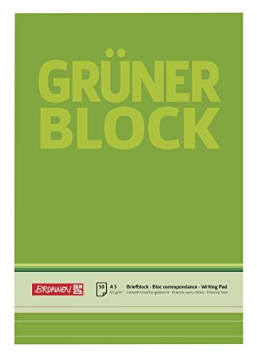 Baier & Schneider Brunnen 1052437 Briefblock / Schreibblock / Der grüne Block (A5, liniert, 50 Blatt, 60g/m²) von Baier & Schneider