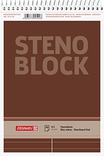 Baier & Schneider Brunnen 1055761 Stenoblock / Spiralblock / Notizblock (A5, liniert mit roter Mittellinie, 40 Blatt, 60g/m²) von Baier & Schneider