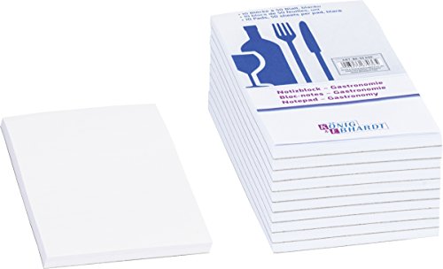 Baier & Schneider Notizblock Gastronomie, Klebebindung,70 g/qm, 75 x 140 mm, Weiß - 10 x 50 Blatt von Baier & Schneider