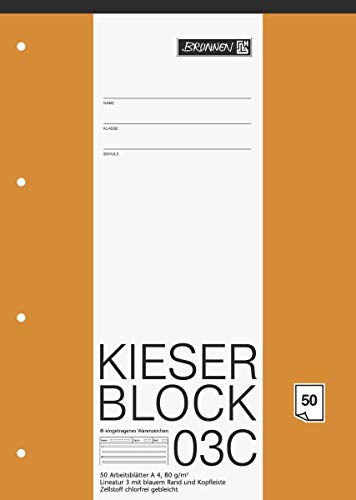 Brunnen 1042923 KIESER-Block Lineatur 3C (A4, 50 Blatt, Blanko, 80g/m², Klasse 3) - 3er Pack von Baier & Schneider