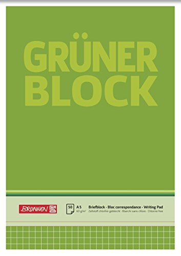 Baier & Schneider Brunnen 1052438 Briefblock / Schreibblock / Der grüne Block (A5, kariert, 50 Blatt, 60g/m²) von Baier & Schneider
