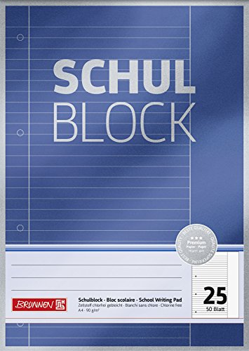 Brunnen Schulblock / Notizblock Premium (A4, 50 Blatt, liniert, mit Rand, Lineatur 25, gelocht, kopfverleimt, 90 g/m²) von Baier & Schneider
