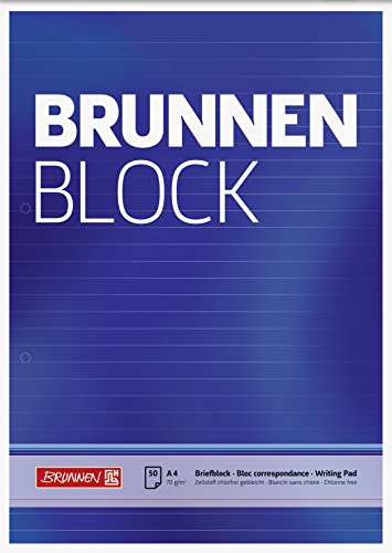 Brunnen Baier & Schneider Brunnen 1052757 Briefblock / Schreibblock / Der Brunnen Block (A4, liniert, 50 Blatt, 70 g/m², 2-fach gelocht) von Brunnen