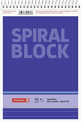 Brunnen 1055471 Spiralblock / Notizblock (A5, liniert, 50 Blatt, 60g/m², perforiert) von Baier & Schneider