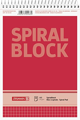 Brunnen 1055472 Spiralblock / Notizblock (A5, kariert, 50 Blatt, 60g/m², perforiert) von Baier & Schneider