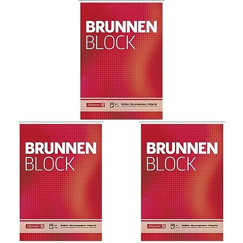 Brunnen Briefblock/Schreibblock/Der Brunnen Block (A4, kariert, 50 Blatt, 70 g/m², 2-fach gelocht) (Packung mit 3) von Baier & Schneider