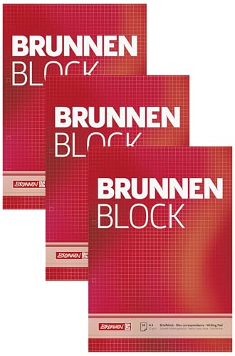 Brunnen Briefblock/Schreibblock/Der Brunnen Block (A4, kariert, 50 Blatt, 70 g/m², 2-fach gelocht) (Packung mit 3) von Baier & Schneider