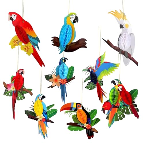 9 Stück Dschungel Papagei Deko, Hängend Vogel Deko mit Wabenform, Hawaii Bauernhof Geburtstag Garten Sommerparty Deko 9 Stück Dschungel Papagei Deko, Hängend Vogel Deko mit Wabenform, Hawaii Bauernhof Geburtstag Garten Sommerparty Deko von Baieye