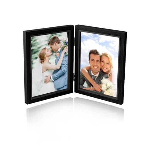 Baieye Bilderrahmen Doppelt Klappbare,Fotorahmen 10x15cm,Doppelbilderrahmen Holz,für Tischaufsteller oder Geschenke (Schwarz) von Baieye